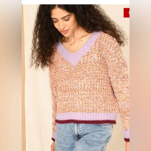 Cara and the Sky Amy  V-Neck Cable Jumper
- Rust, Pink & Lilac. Size small